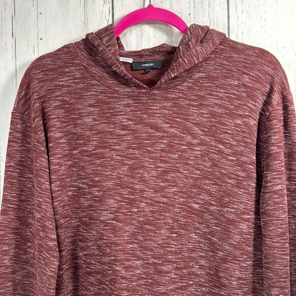 Vince Marled Burgundy Hooded Long Sleeve Top Minimalist Cozy Luxe Fall Street - Picture 2 of 16